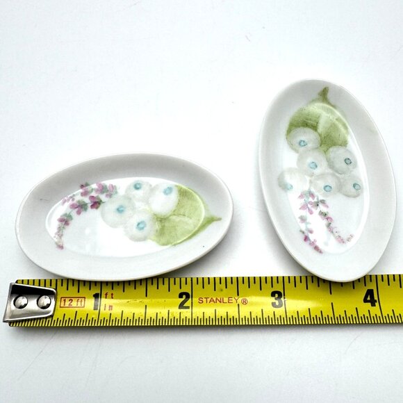 Hand Painted Porcelain Salt Cellar Butter Pats Vintage Set Of 6 Floral Design - Picture 8 of 9